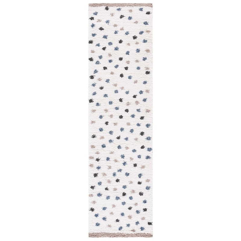 SAFAVIEH, Calico Shag Ruhama Polka Dot 1.6-inch Thick Rug - 2'2" x 8' Runner - Ivory/Taupe