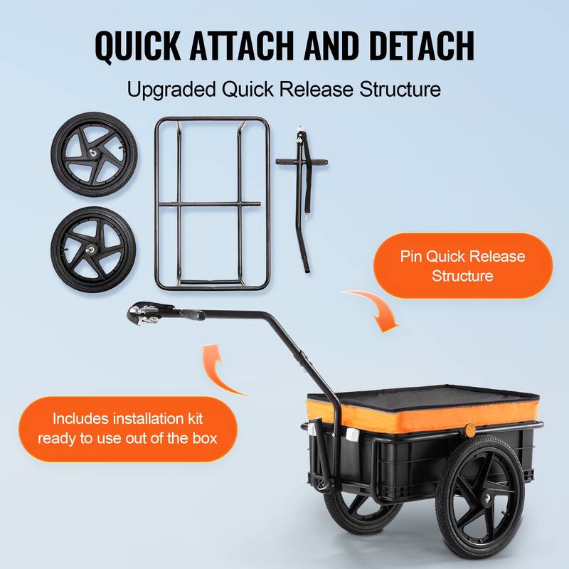 Bike Cargo Trailer, Heavy-Duty Bicycle Wagon Cart, Foldable Compact Storage & Quick Release with Universal Hitch