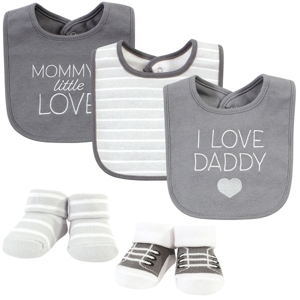 slide 1 of 1, Hudson Baby Cotton Bib and Sock Set, I Love Grey, One Size - I Love Grey - One Size One Size - I Love Grey