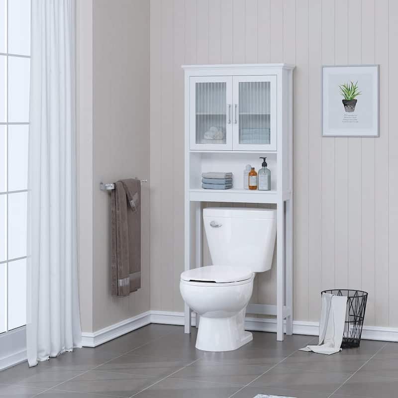 Spirich Home Bathroom Shelf Over The Toilet, Bathroom Cabinet Organizer with Moru Tempered Glass Door