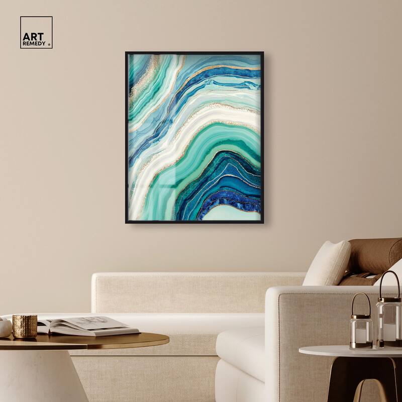 Blue Green Abstract Agate I Shadowbox by Art Remedy