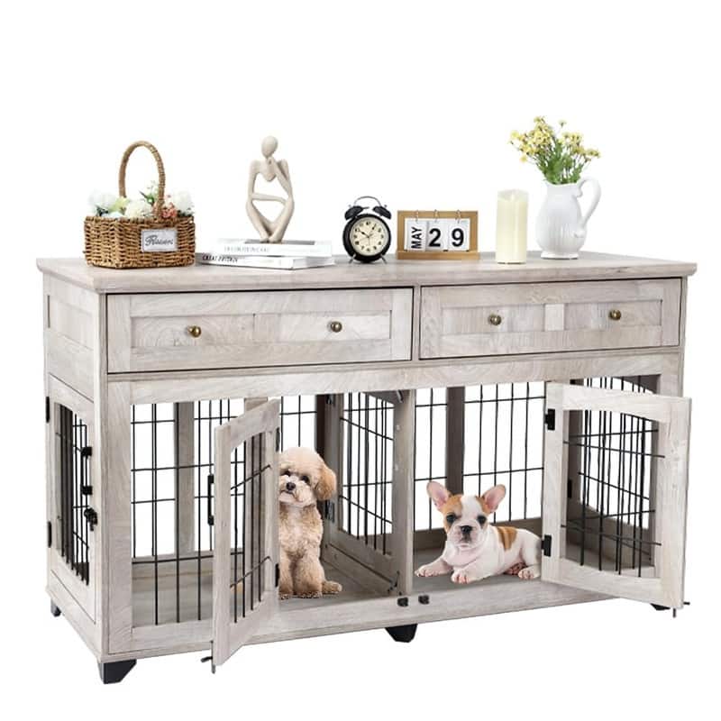 58" Wooden Dog Crate Furniture TV Stand withStorage Drawers