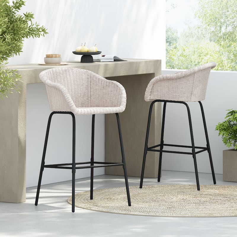 Christopher Knight Home- Stekar Outdoor Metal Wicker Barstool Set of 2