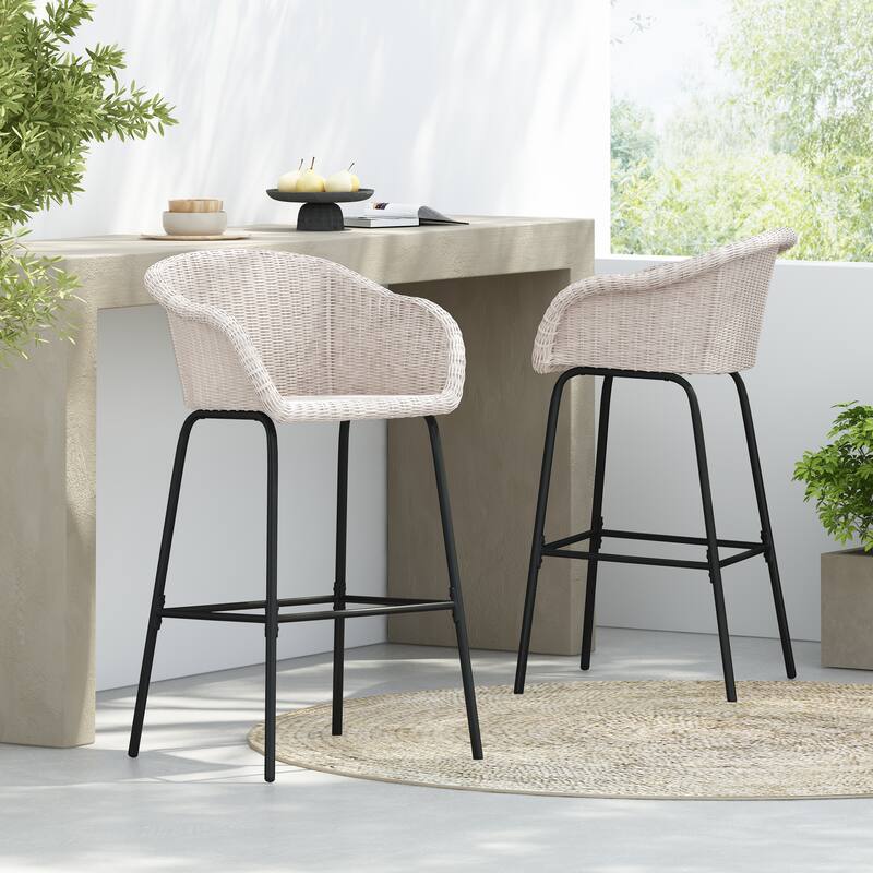 Christopher Knight Home- Stekar Outdoor Metal Wicker Barstool Set of 2