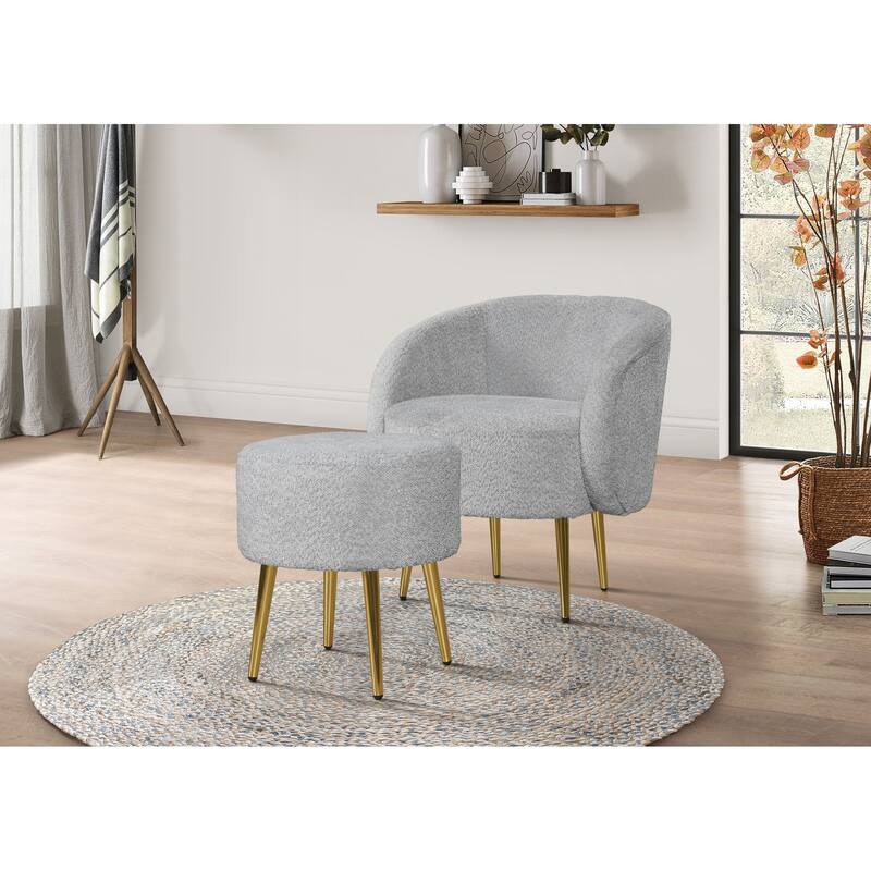 Molly Boucle Fabric Arm Chair with Ottoman - Armchair