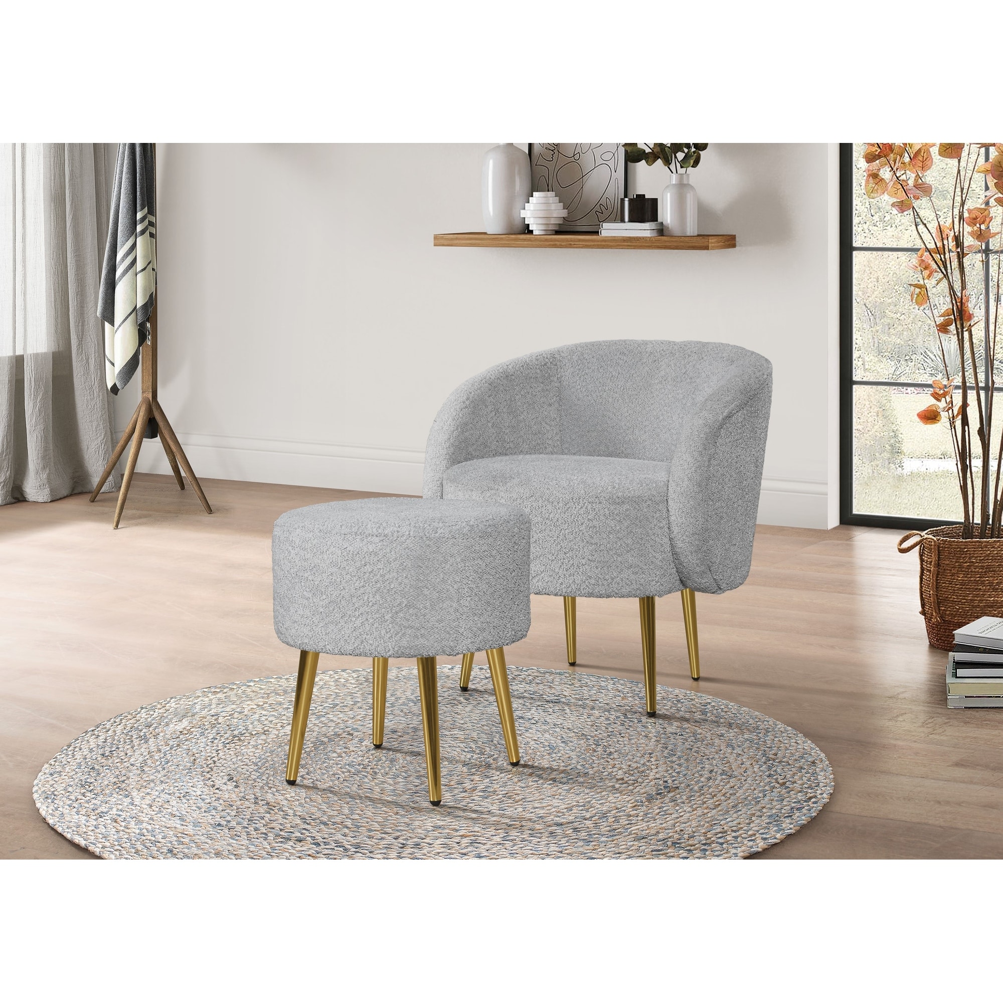 Molly Boucle Fabric Living Set (Arm Chair with Ottoman/Loveseat with coffee table)