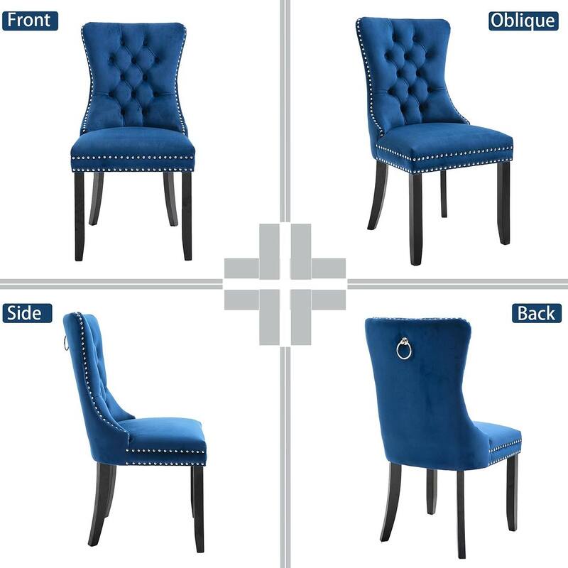 Set of 2 Velvet Dining Chairs,Tufted Solid Wood Armless Chairs Accent Chair with Nailhead Trim and Back Ring Pull