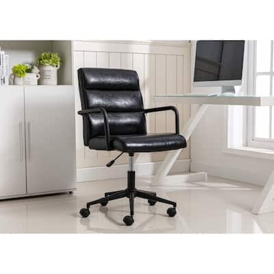 Porthos Home Pei Office Chair, Tufted PU Leather, Steel Swivel Base
