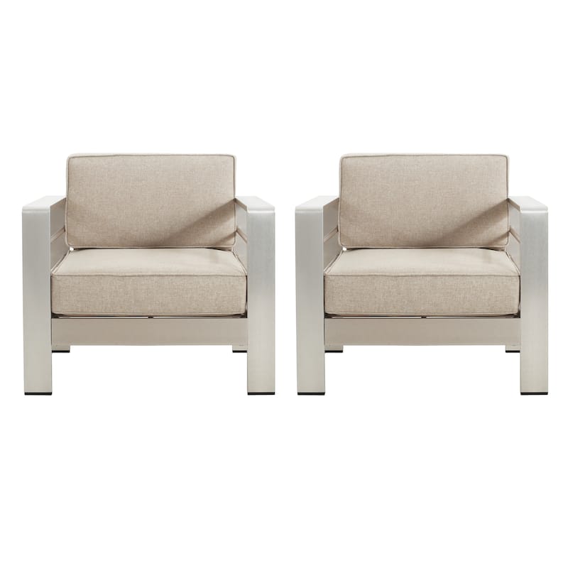 Cape Coral Outdoor Aluminum Club Chair with Cushions (Set of 2) by Christopher Knight Home