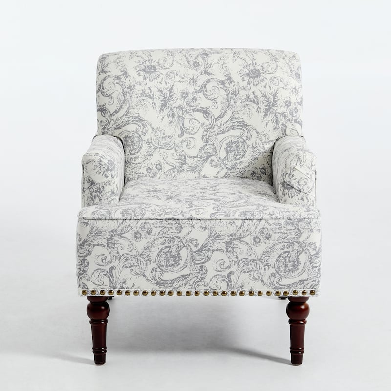 Linen Accent Chairs Nailhead Trim Armchairs with Wooden Legs