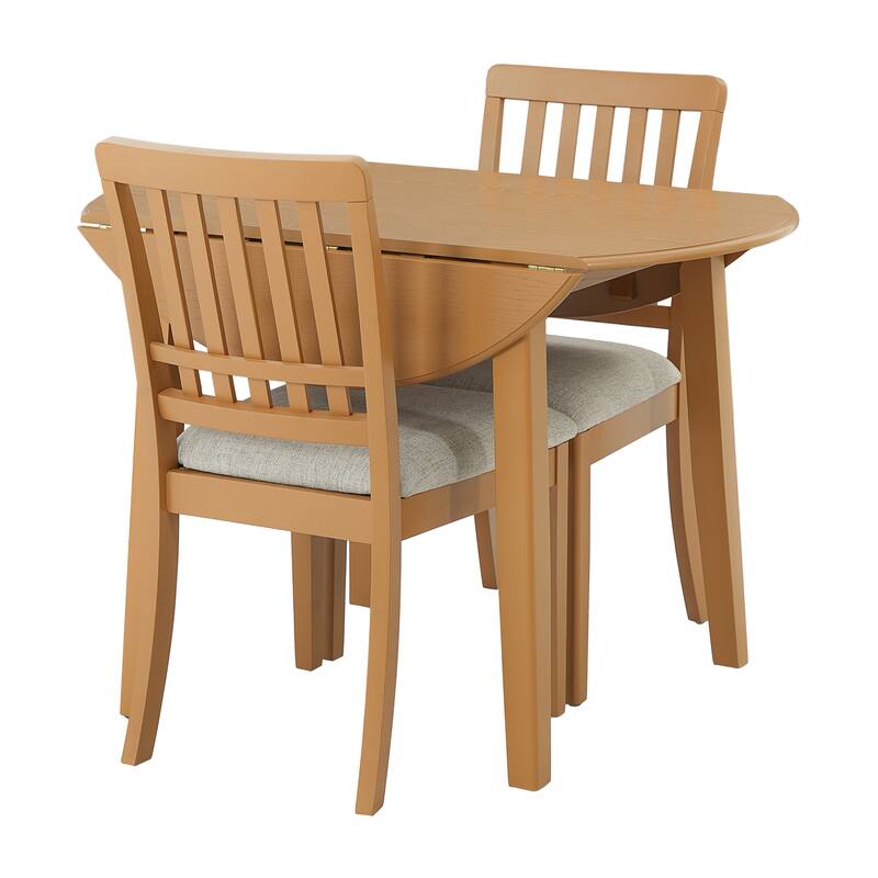 3-Piece Round Dining Table Set for 2 People, 1 Folding Wood Dining Table + 2 Upholstered Chairs, for Small Apartments