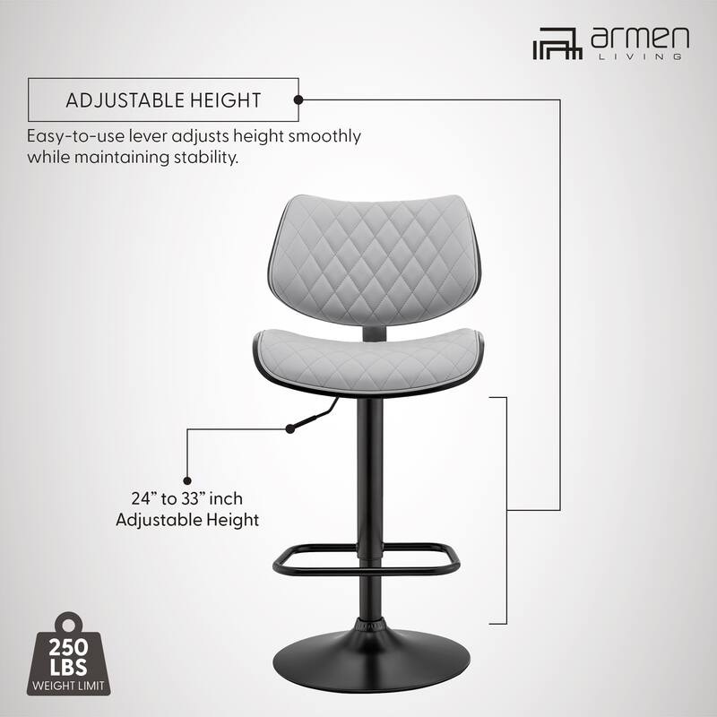 Leland Adjustable Faux Leather and Metal Bar Stool