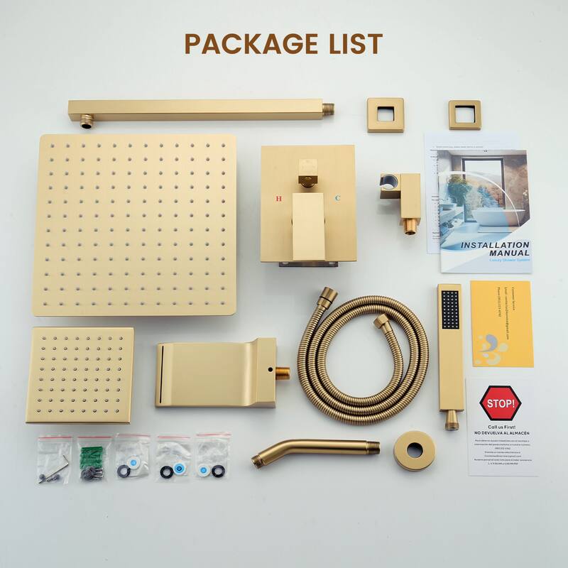 4-Spray Wall Mount 12 and 6 in. Dual Fixed and Handheld Shower Head with Waterfall Tub Spout (Valve Included) - 12" x 12"