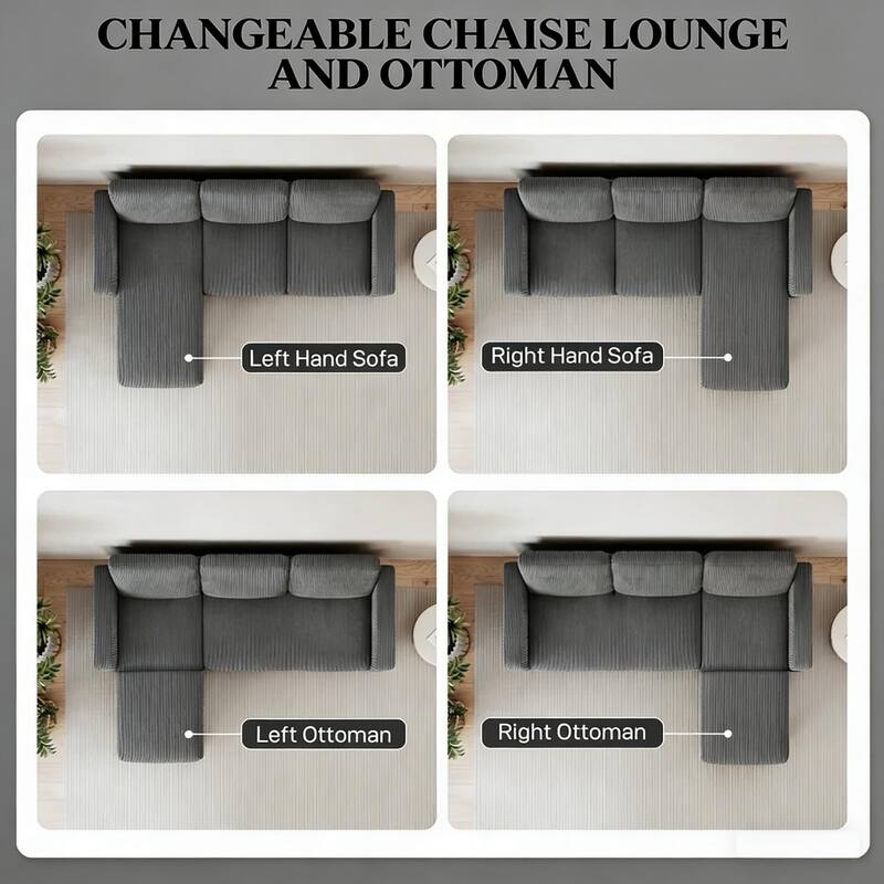 72.8" Modern L-Shaped Corduroy Sectional Sofa