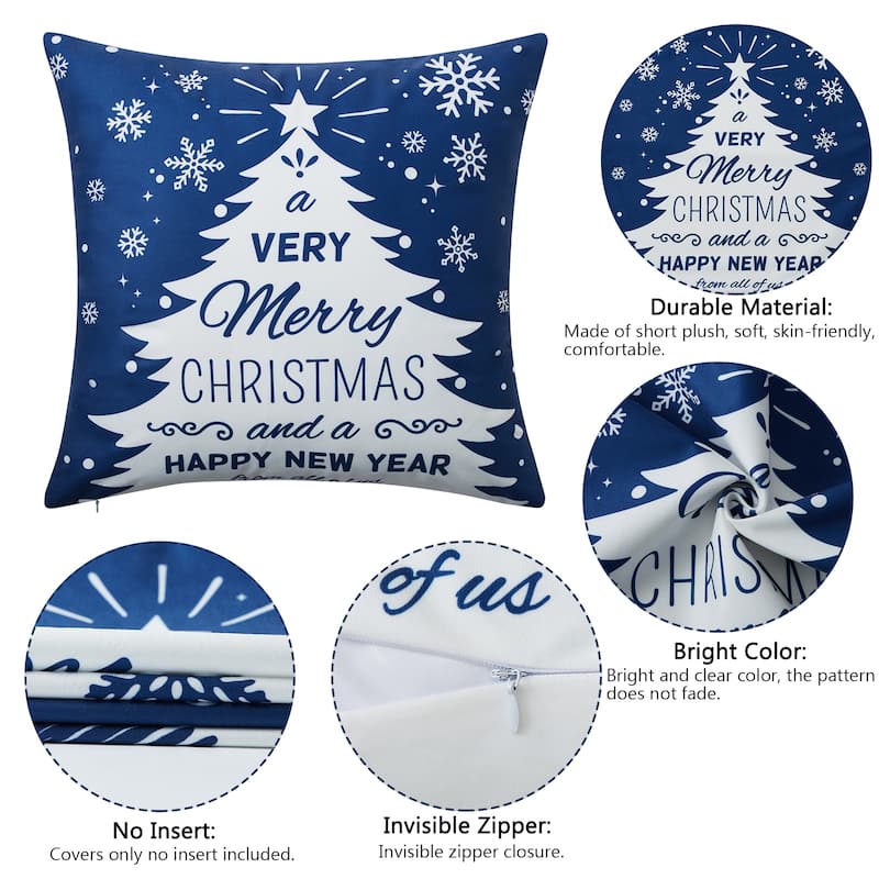 18x18 Inch 4 Pieces Christmas Pillow Covers, Cushion Covers for Sofa Couch, Blue