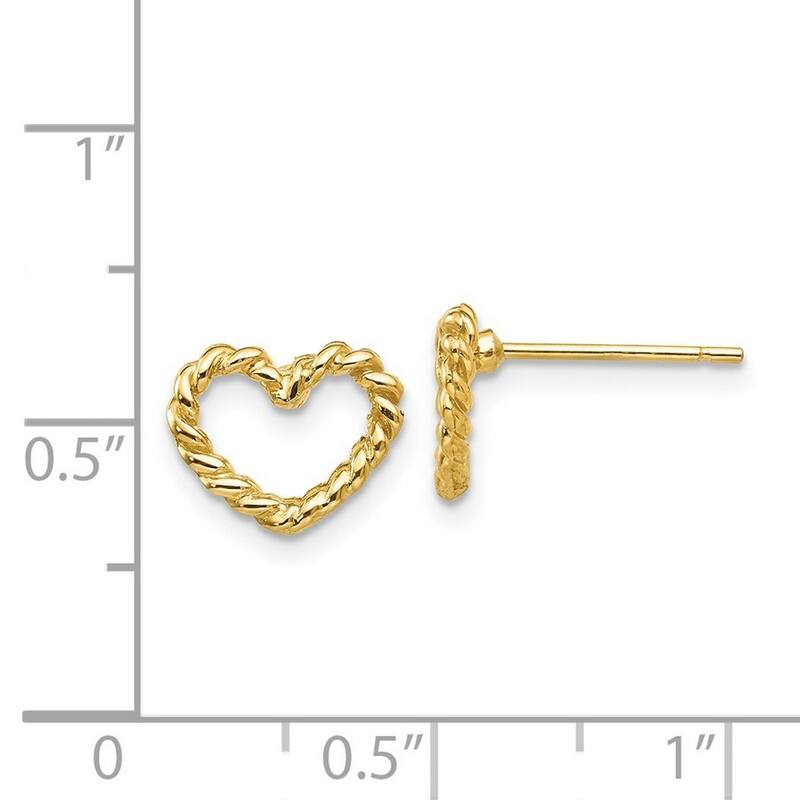 Curata 14k Yellow Gold 10mm Textured Open Heart Post Earrings