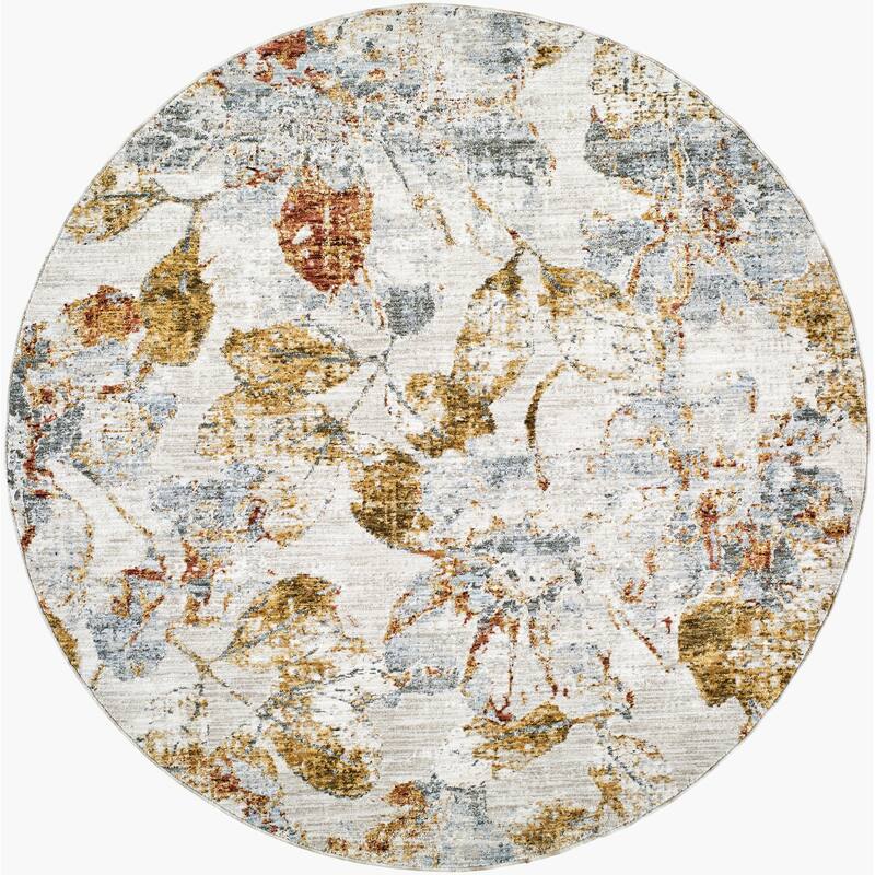 Livabliss Tropical Roseanne Floral & Botanical Area Rug - 7'10" x 7'10" Round - Light Gray