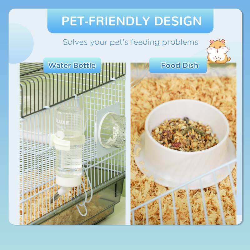 Hamster Cage with Tubes, Running Wheel, Ramp and Play Hut - 22.8" L x 12.6" W x 12.2" H
