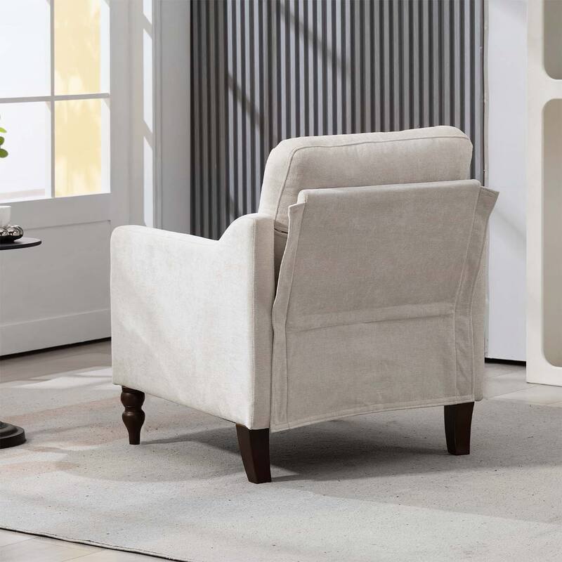 Accent Chair with USB Charging,Ergonomic Backrest,and Retro Wooden Legs