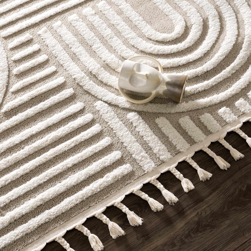 Hauteloom Moisen Geometric Modern Contemporary Beige Area Rug