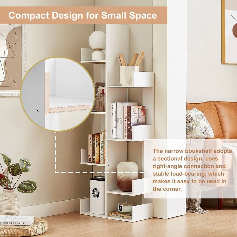 Wooden Tree Bookcase with 8 Book Shelves Freestanding Room Dividers, Floor Standing Storage Rack, Display Shelf