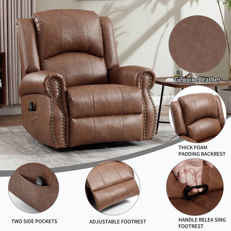 Manual Recliner Chair with Heat & Massage, Ergonomic Lounge Sofa Chair, Swivel Recliner Chair with Side Pocket