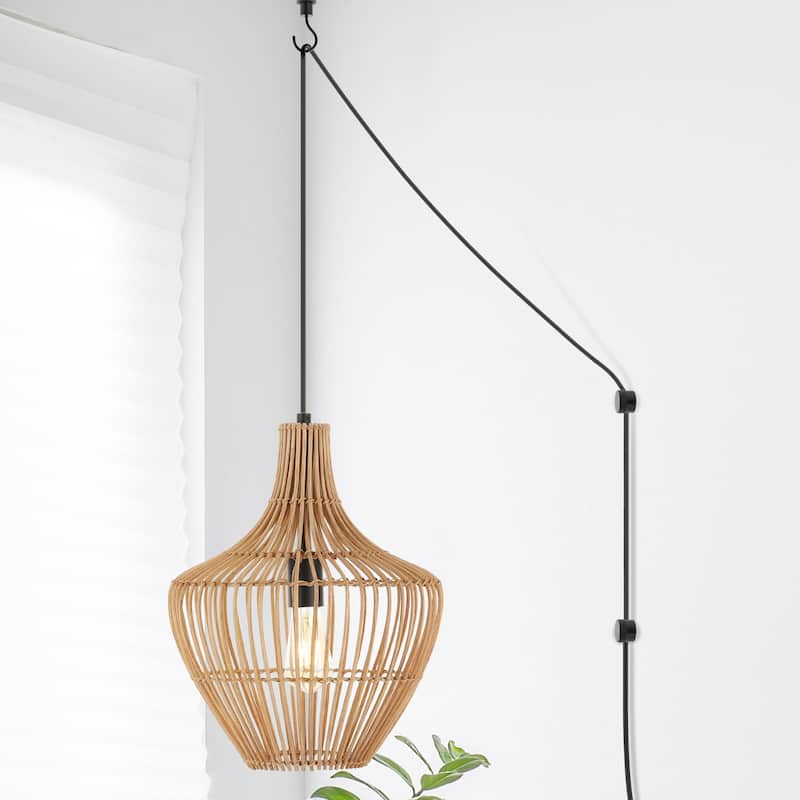 Lucas 1-Light Farmhouse Coastal 180" Cord Plug-In or Hardwired LED Pendant, by JONATHAN Y