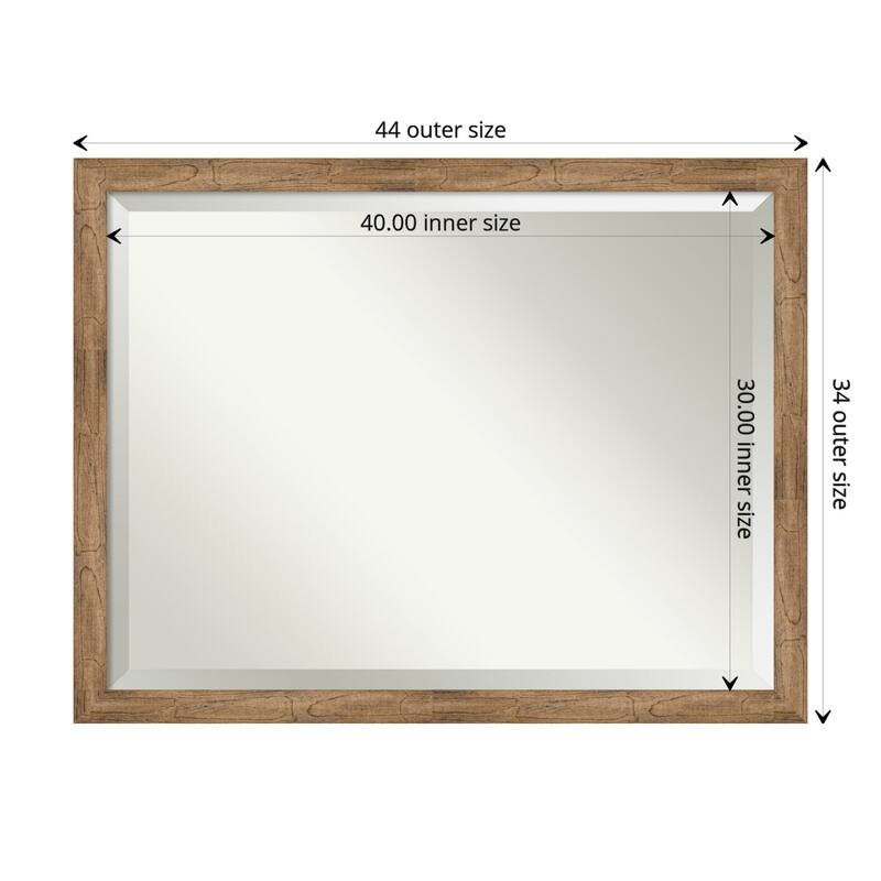 Beveled Wood Bathroom Wall Mirror - Owl Brown Narrow Frame - Outer Size: 44 x 34 in