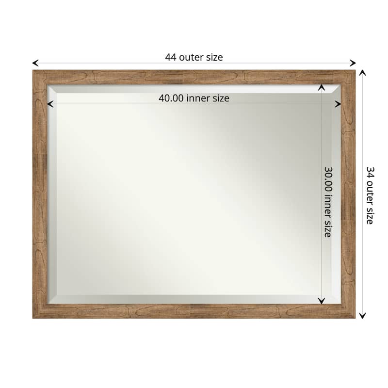 Beveled Wood Wall Mirror - Owl Brown Narrow Frame - Outer Size: 44 x 34 in