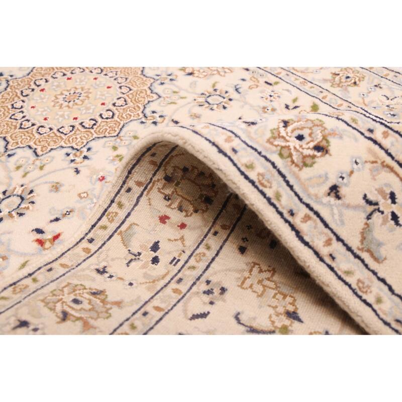 ECARPETGALLERY Hand-knotted Nain Cream Silk, Wool Rug - 2'8 x 12'2