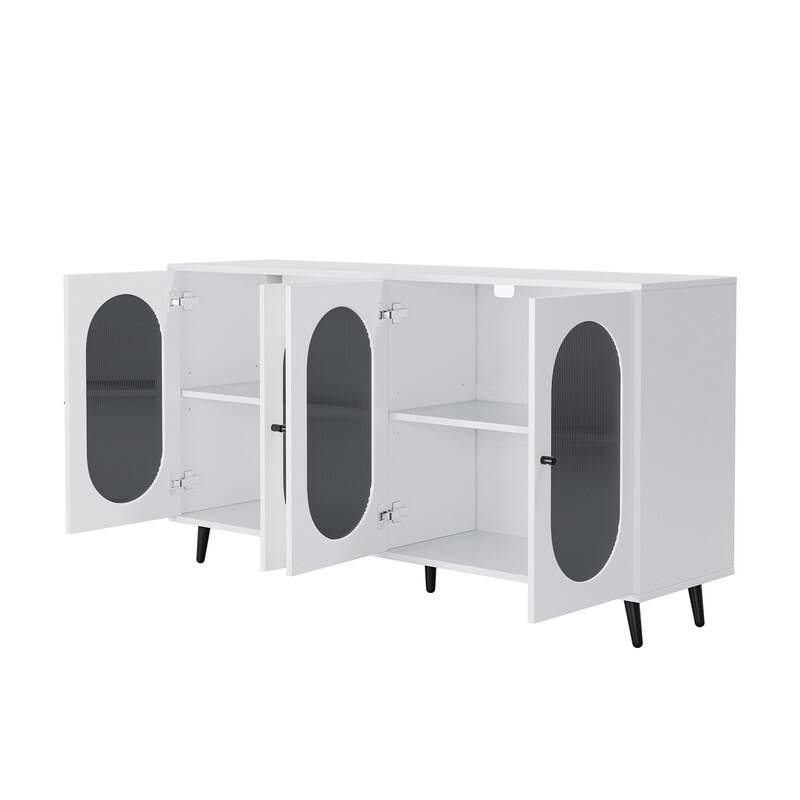 Grondin Modern Minimalist Wooden Sideboard Buffet Storage Cabinet with 4 Acrylic Doors and Interior Adjustable Shelves