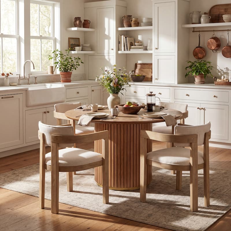 Christopher Knight Home - Modern 5-Piece Wooden Dining Set with Upholstered Linen Chairs - Beige+LightAsh