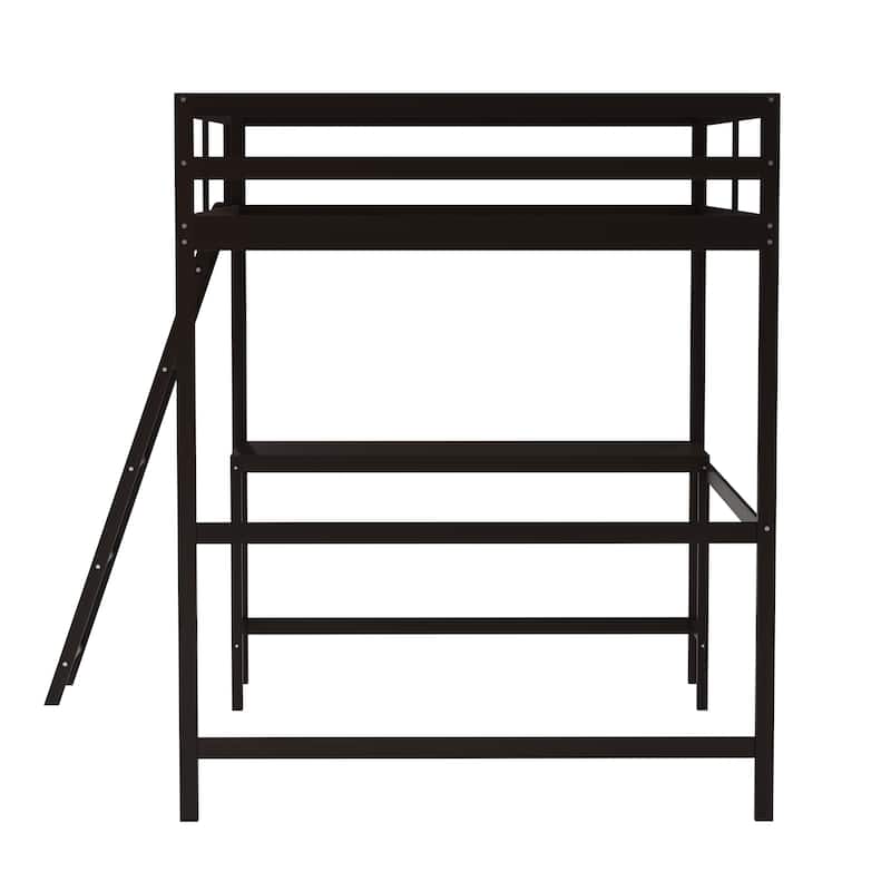 Traditional Wood Slat Loft Bed with Integrated Desk & Ladder