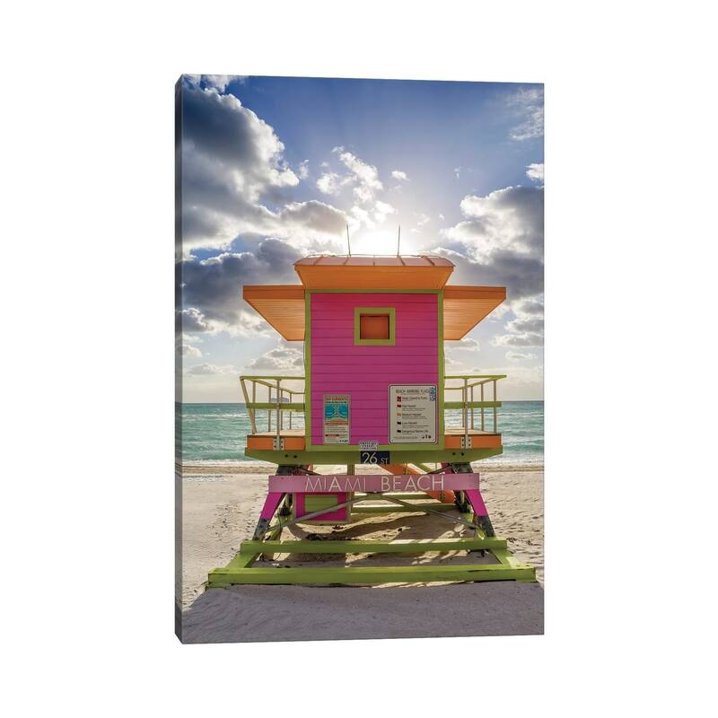 iCanvas "Pink Lifeguard House Vertical, Miami Beach, Florida" by Susanne Kremer Canvas Print