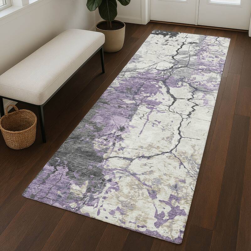 Machine Washable Indoor/ Outdoor Modern Crackle Chantille Rug
