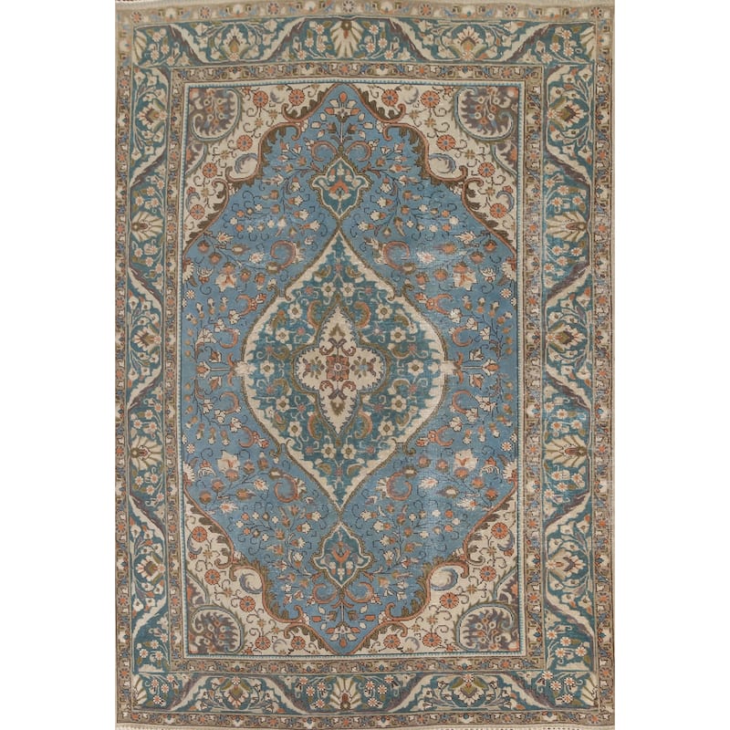 Distressed Over-Dyed Tabriz Persian Vintage Rug Handmade Wool Carpet - 6'8"x 9'10"