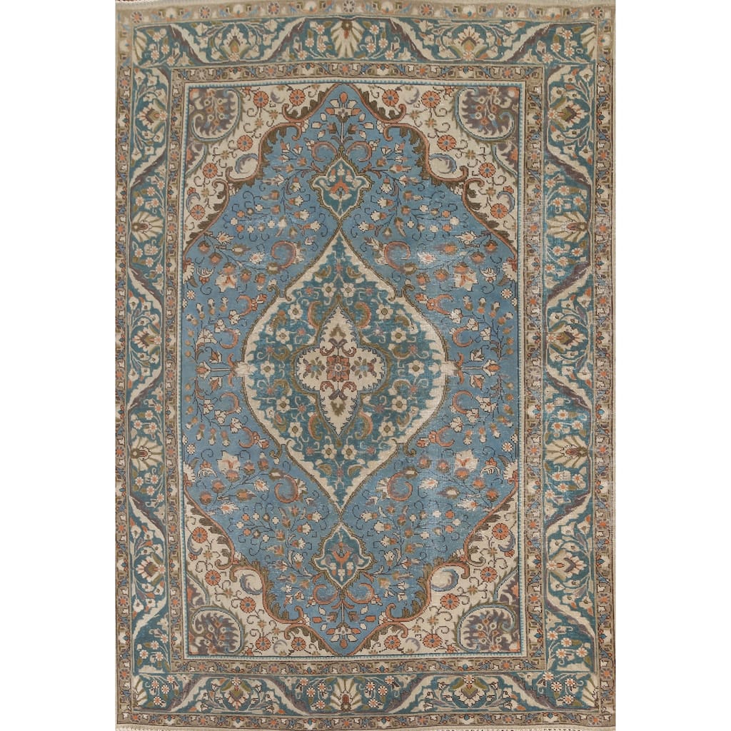 Distressed Over-Dyed Tabriz Persian Vintage Rug Handmade Wool Carpet - 6'8"x 9'10"