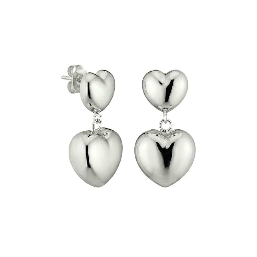 Au Naturale Sterling Silver Rhodium Plated Chunky Double Puffed Heart Earrings