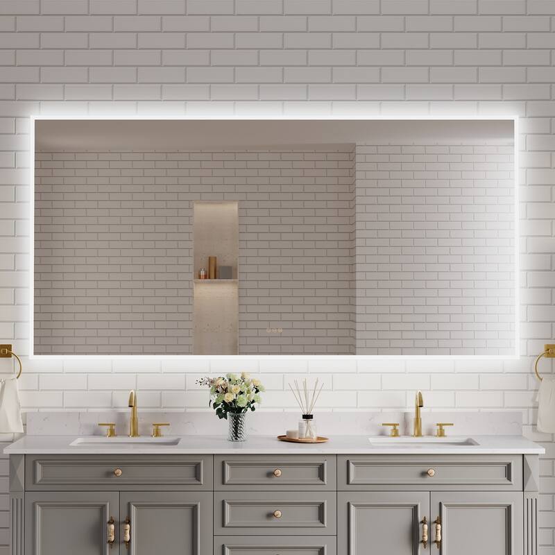 Modern Wall Mounted LED Bathroom Frontlit/Backlit Mirror With PMMA Diffuser - 84 in. W x 42 in. H