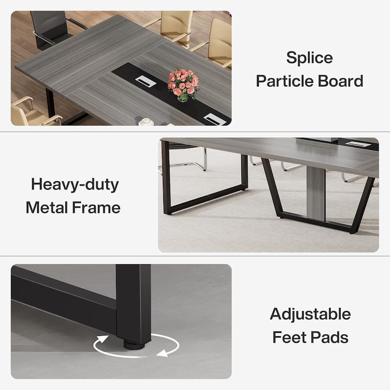 8FT Large Conference Table with Strong Metal Frame for Office Conference