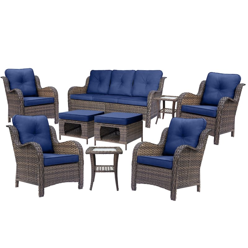 High Back Wicker Outdoor Patio Conversation Seating Sets with Side Table