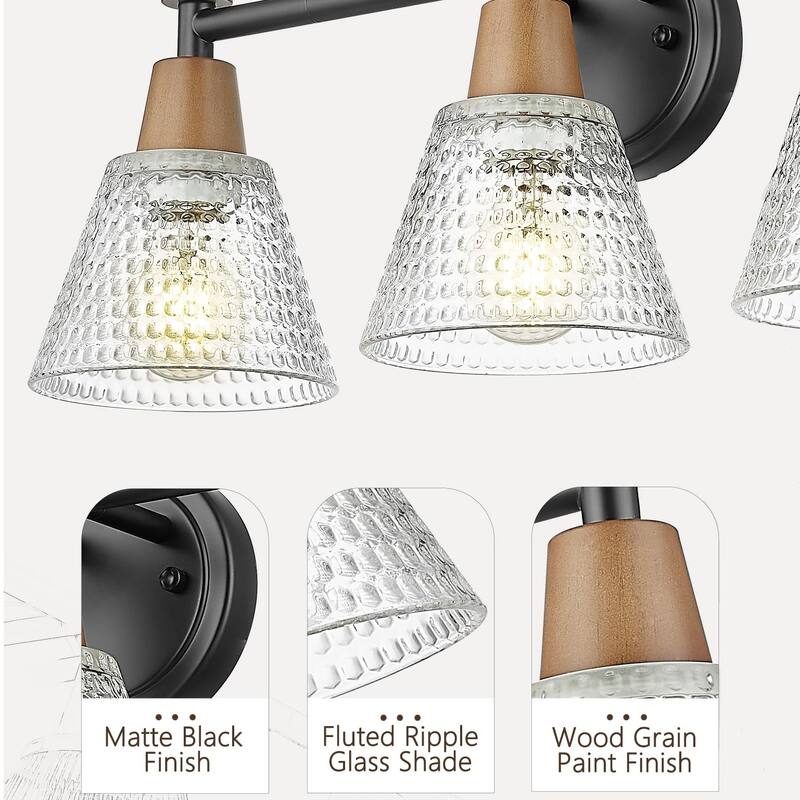 3-Light Bathroom Vanity Lighting with Hammered Glass