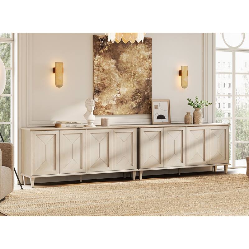 Modern Farmhouse TV Stand with Handcrafted Patchwork Doors for 55-130" TVs