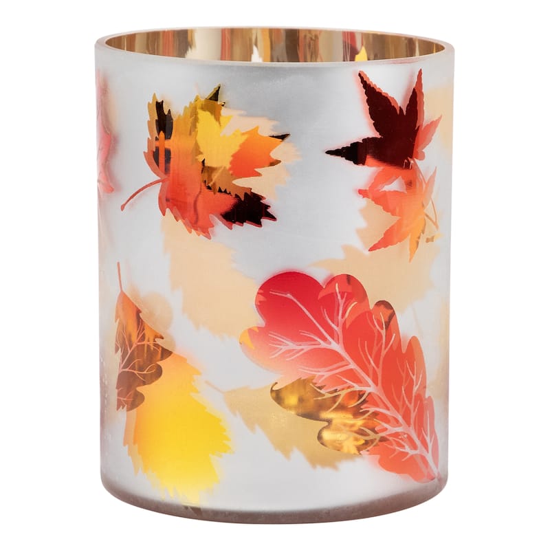 Autumn Leaves Glass Votive Candle Holder - 6"