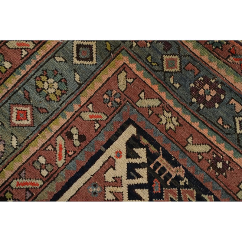 Hand Knotted Oriental 100% Wool Carpet Traditional Geometric Black Runner Rug - 8' 8'' X 3' 6''