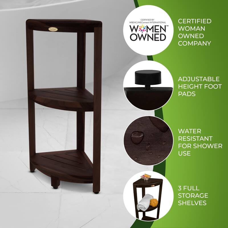 DecoTeak Oasis 3-Tier Solid Teak Corner Shower Shelf in Signature WoodLand Brown Finish