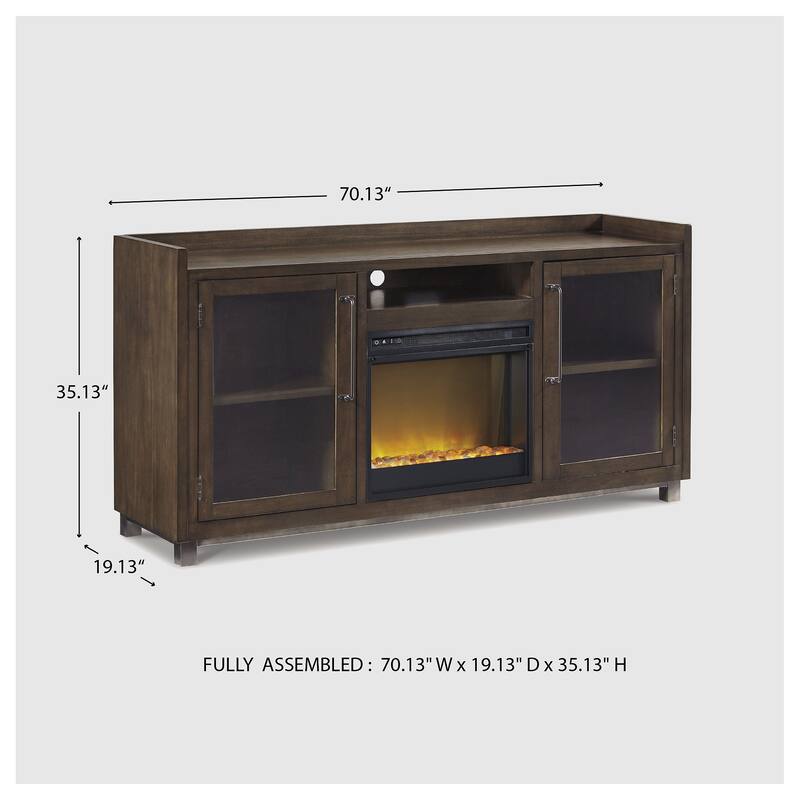 Signature Design by Ashley Starmore Brown 70" TV Stand for TVs up to 80" with Electric Fireplace - 70.25"W x 19.25"D x 35.25"H