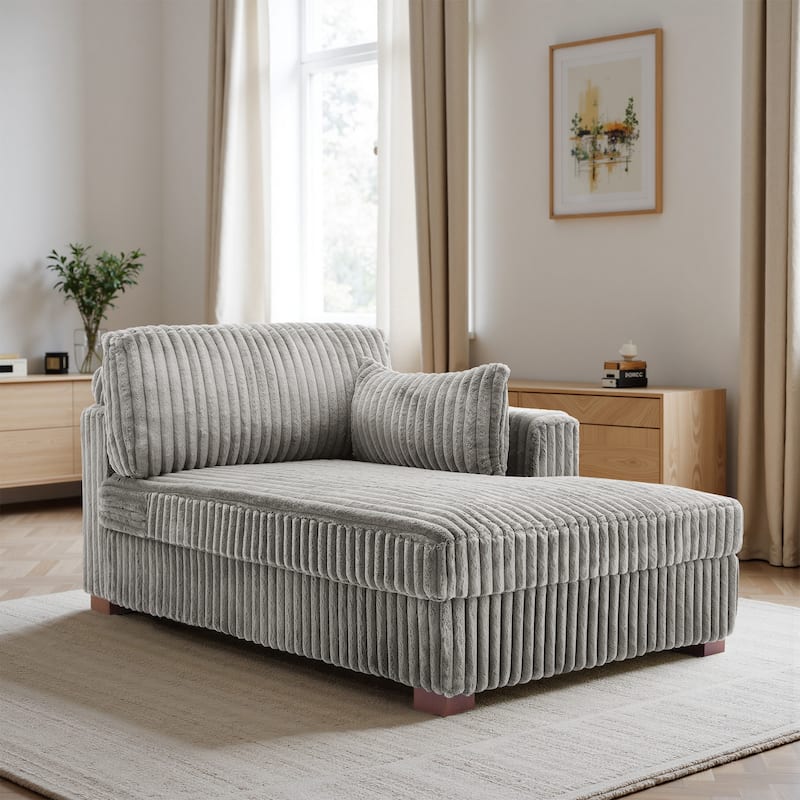 UIXE Upholstered Plush Bedroom Lounge Chairs with Left Armrest & Lumbar Pillow
