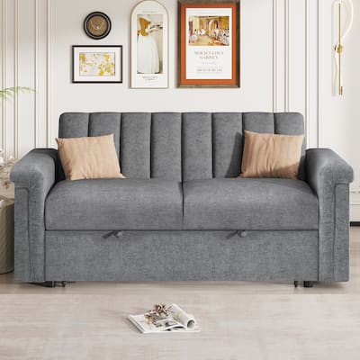 2-in-1 Loveseat Sleeper Recliner Sofa, Convertible Lounge Couch Pull Out Sofa Bed with Vertical Striped Backrest