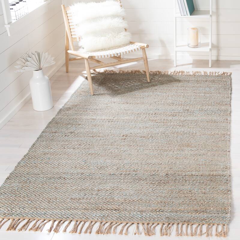 SAFAVIEH Handmade Natural Fiber Blagovesta Jute Fringe Rug - 9' x 12' - Natural/Teal